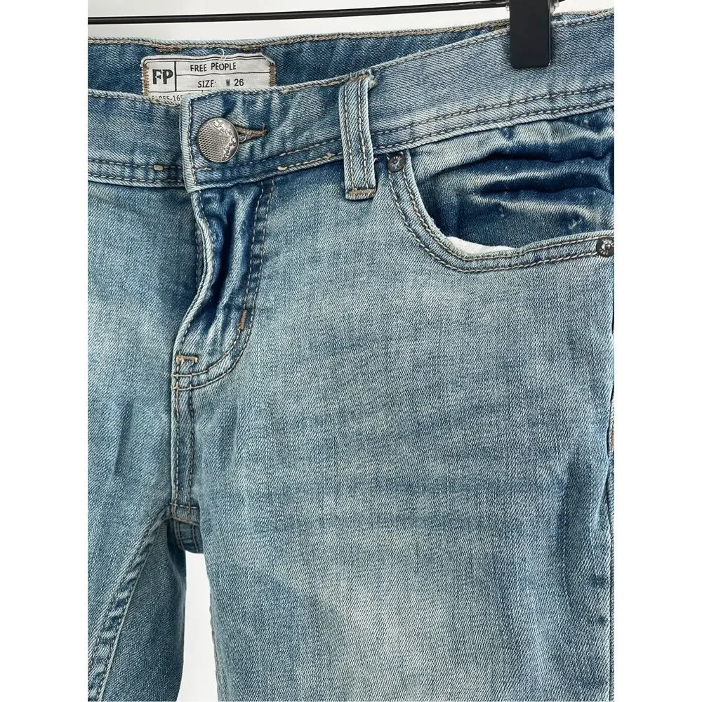 Free People Jeans Women‎ Size 26 Blue Distressed Low Rise Raw Hem